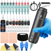 SUANGL Complete Tattoo Kit Wireless Tattoo Machine Pen Kit High Quality Tattoo Pen With Mixed  Needles for Tattoo Artist