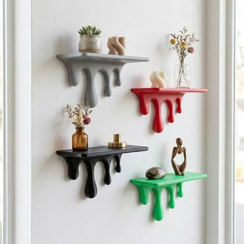 3D Printed Drip Floating Shelf Wall-Mounted Plastic Wall Storage Rack Artistic Irregular Shape Plants Display Stand
