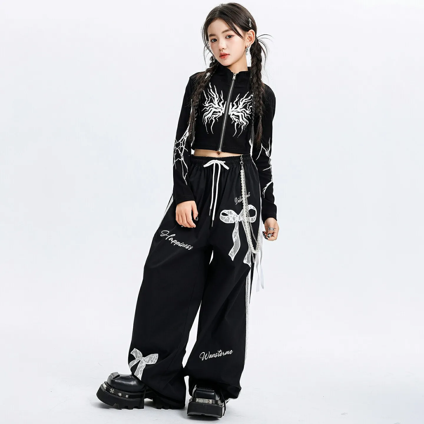 Kids K-pop Cool Crop Jacket Loose Sweat Pants Girls Hip Hop Street Dance Clothes Sets Children Girl Group Streetwear Costumes 5