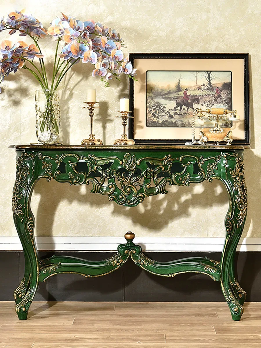 

FG44American Country Console Wood Carved European Storage a Long Narrow Table Aisle against the Wall