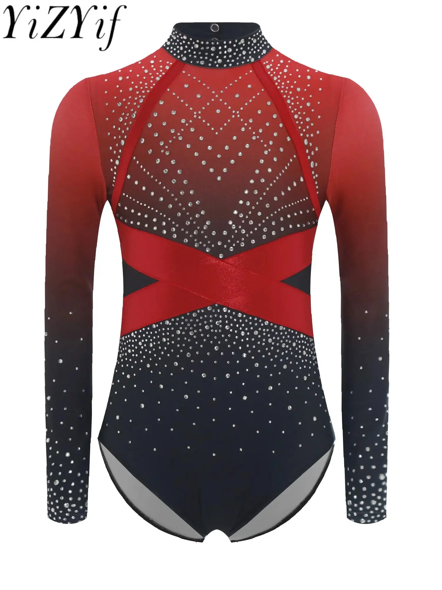 

Girls Kids One Piece Rhinestone Long Sleeve Ballet Dance Leotard Gymnastics Ballerina Ballroom Jumpsuit Performance Outfits