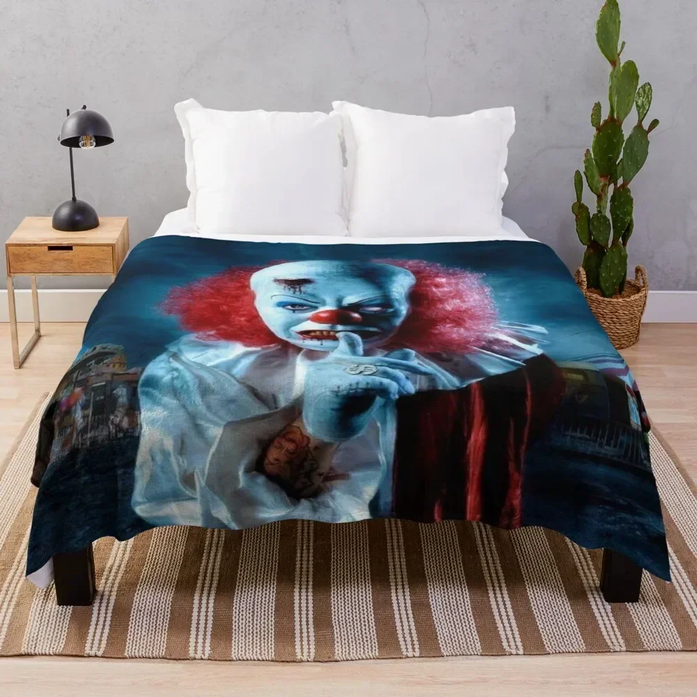 

Scary Horror Clown Face Mask Throw Blanket cosplay anime funny gift Bed linens Sleeping Bag Blankets