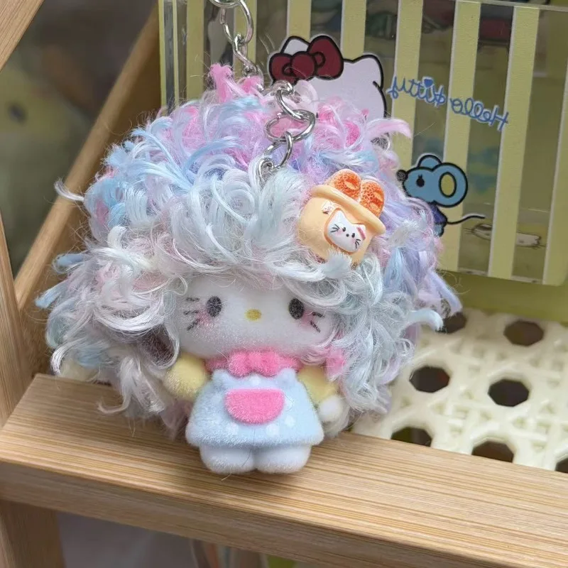 

Hello Kitty Mini Figure Flocked Curly Chef Series Cute Tiny Size Keychain Colorful Plush Black Skin Kitty Lovers Toys Gifts