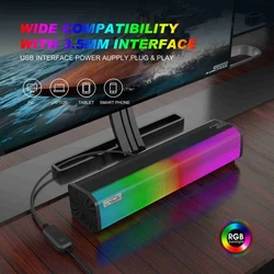 RGB Luminous soundbar Computer Speaker Gift HiFi Sound Game ABS Material Sound box 9 Kinds of Lights Adjustable