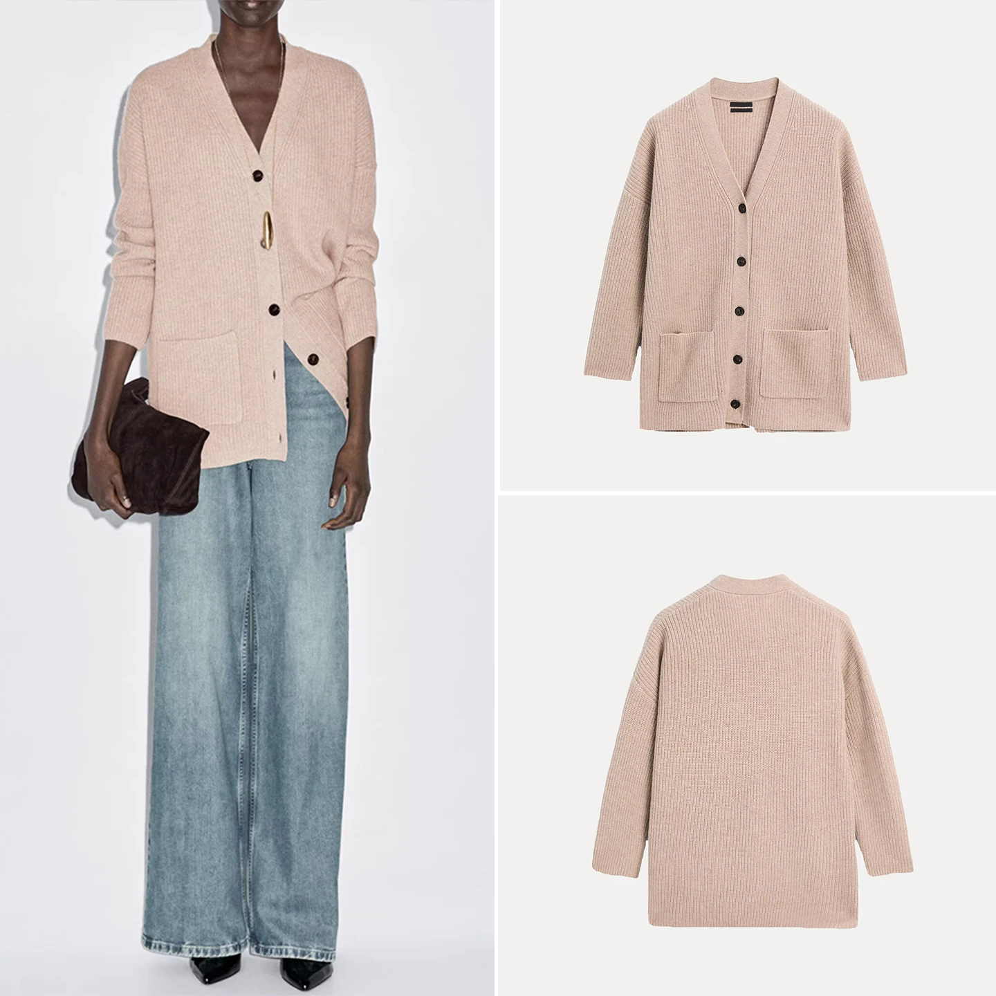 

Модный вязаный открытый кардиган с v-образным вырезом, женский свободный крой, длинный све, мягкий повседневный кардиган, осеннее новое поступление, бренд Z