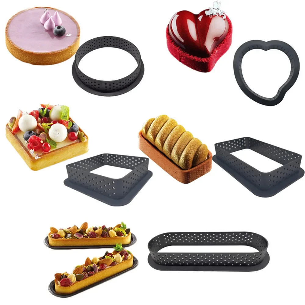 6pcs Tarte Ring Cutting Tart Mold Mousse DIY Kit Perforated Cake Round Circle  Dessert Bakeware Cutter Pastry Decorating Tools