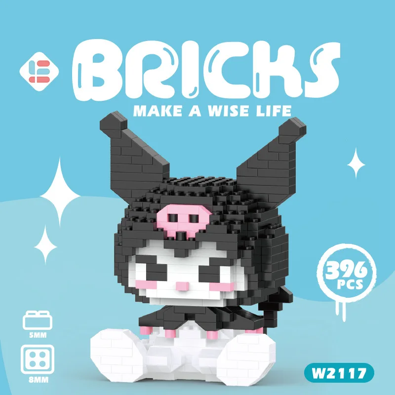 Hello Kitty Kuromi Melody Building Block Sanrio Anime Figure Kuromi Assembled Toys Decorative Ornament Model Dolls for Gifts