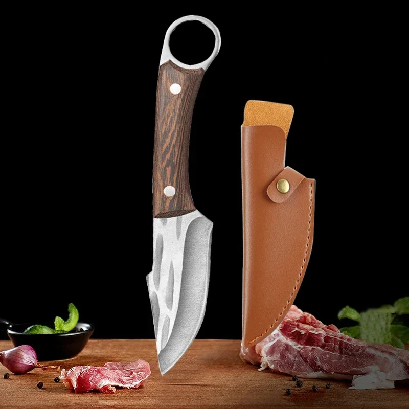 Stainless Steel Boning Knife Meat Cleaver Kitchen Knife Handmade Forged Chef\'s Knife for Household Wooden Handle Butcher Knife