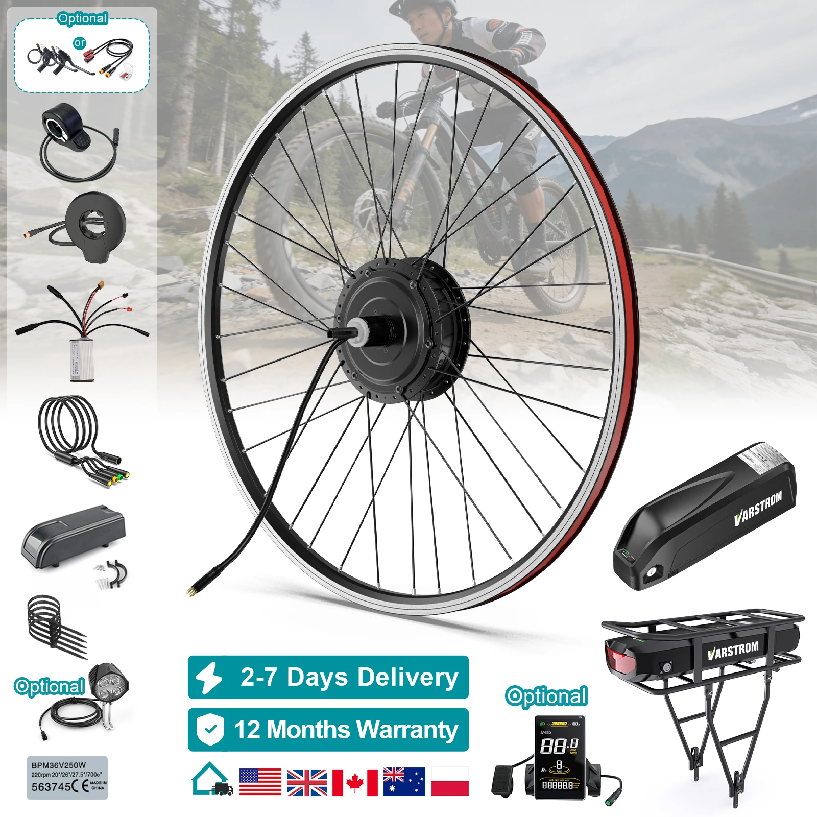 [US Local Stock] Bafang G020 48V 500W Front Hub Motor 97-103mm G0900 48V 750W Rear Hub Motor 135-142mm 20/26/27.5/700C Wheel V-Brake Disc Brake Compatible Optional Battery Display
