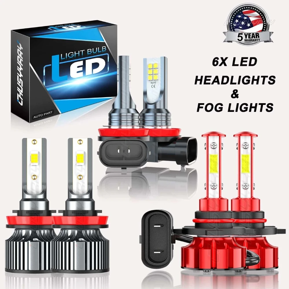 

For Honda Civic 2016-2020 6x Canbus 9005 H11 H11 LED Headlight Hi-Low Beam Fog Lamp Bulbs Kit 9-32V 6000K 100000LM 1:1 Same Size
