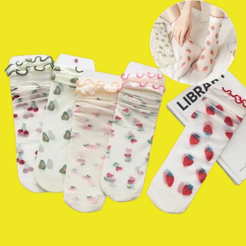 

5/10 Pairs Pattern Socks Thin Cotton Socks Ice Shreds Breathable Shallow Invisible Split-Toe High Quality Women's Fruit Socks