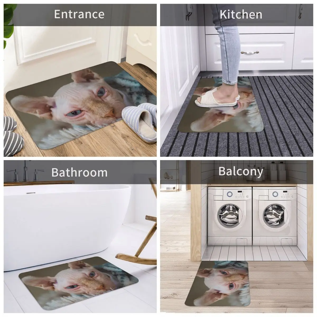 Sphynx Hairless Cat Bath Mat Sphynx Cat Doormat Flannel Carpet Entrance Door Rug Home Decoration