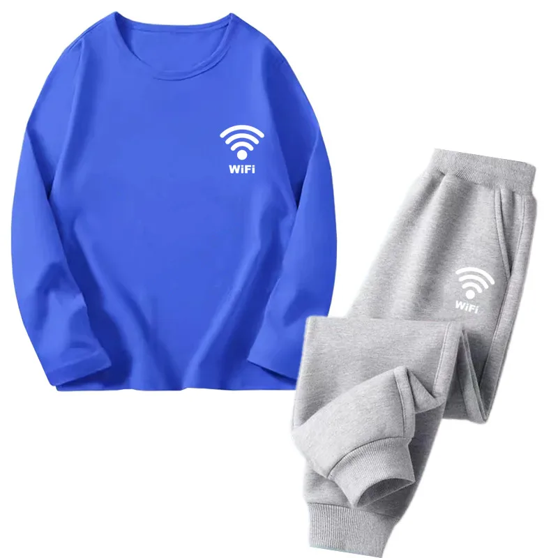 الخريف الأطفال الصبي الملابس مجموعة طفل الفتيات واي فاي تي شيرت مطبوع البلوز بلوزات وسراويل 2 قطعة دعوى طويلة الأكمام رياضية
