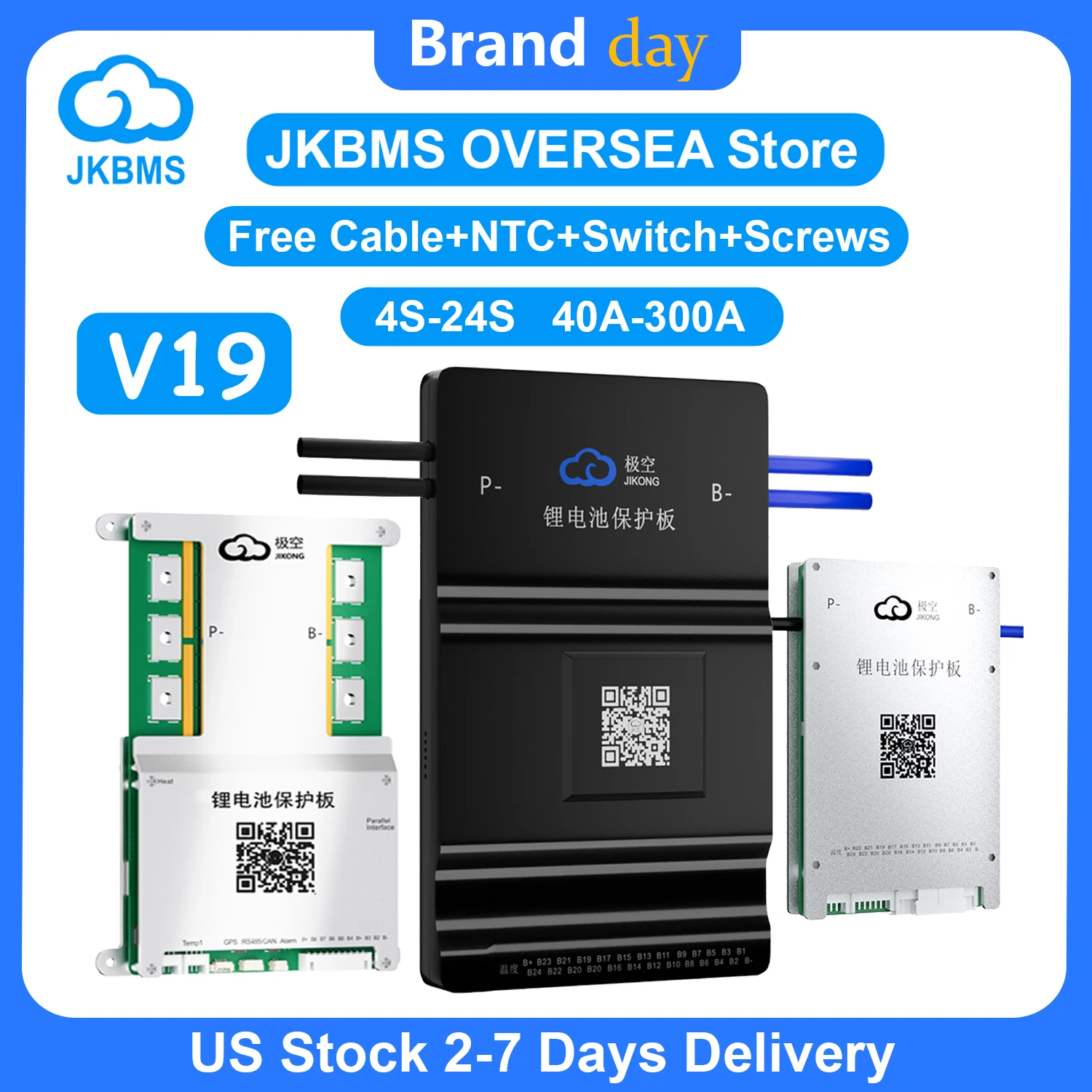 

JKBMS V19 Умная BMS 4S-24S с BT, RS485, CAN, зуммером, активной балансировкой 0.4A~2A для аккумуляторных блоков LiFePo4, Li-ion, LTO 40A~200A, 300A