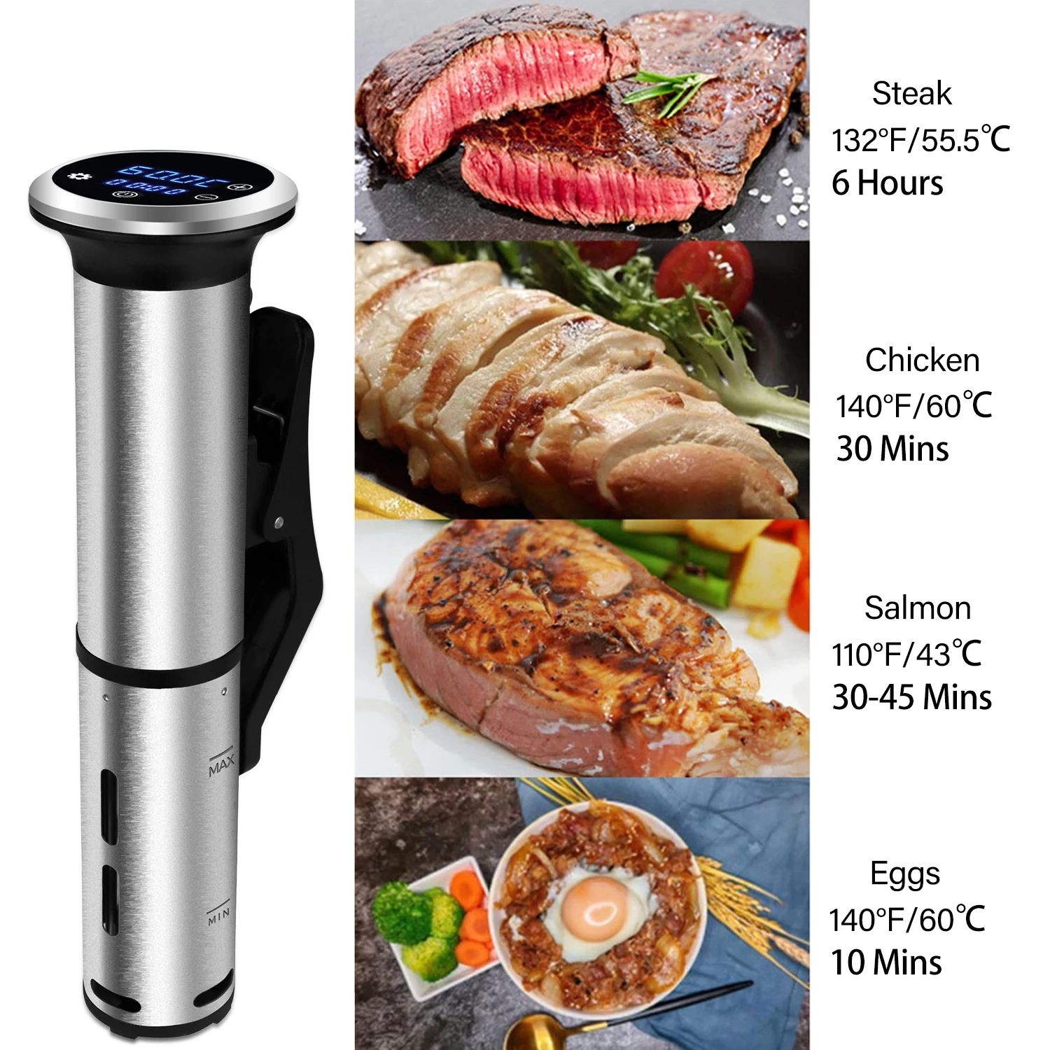 Плита Sous Vide из нержавеющей стали 2-го поколения IPX7 Водонепроницаемый Цифровой точный погружной циркулятор, Biolomix