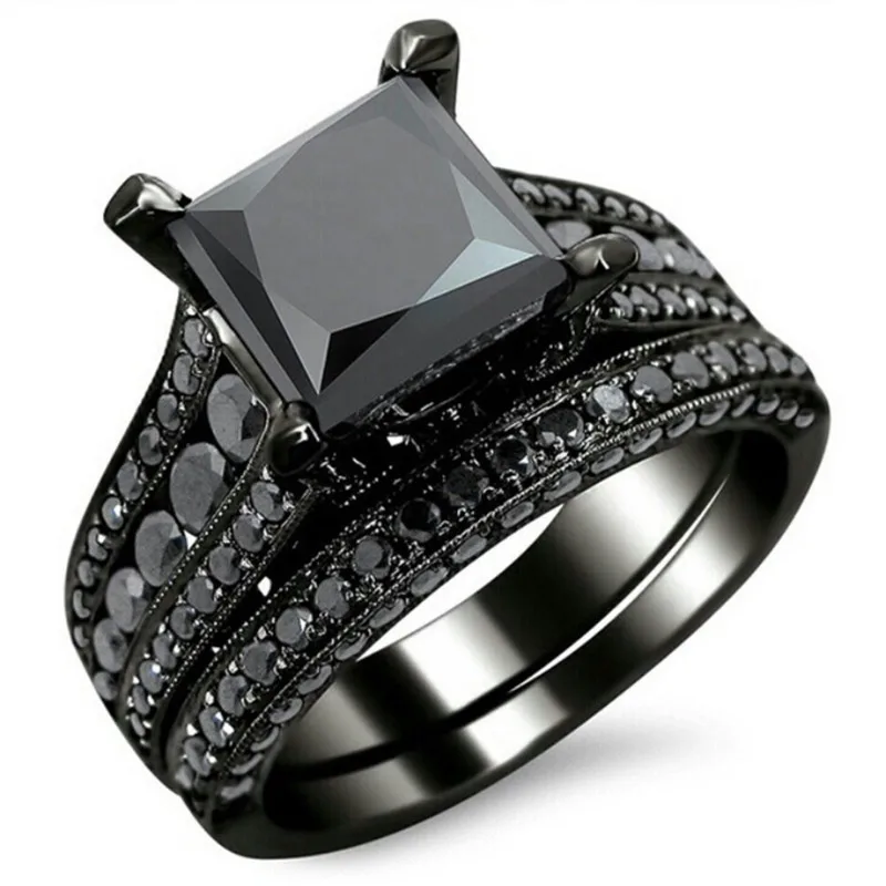 Hot Black Gold Plated Couple Ring Set, New Zircon Inlaid Vintage Cross-border Unisex Finger Jewelry