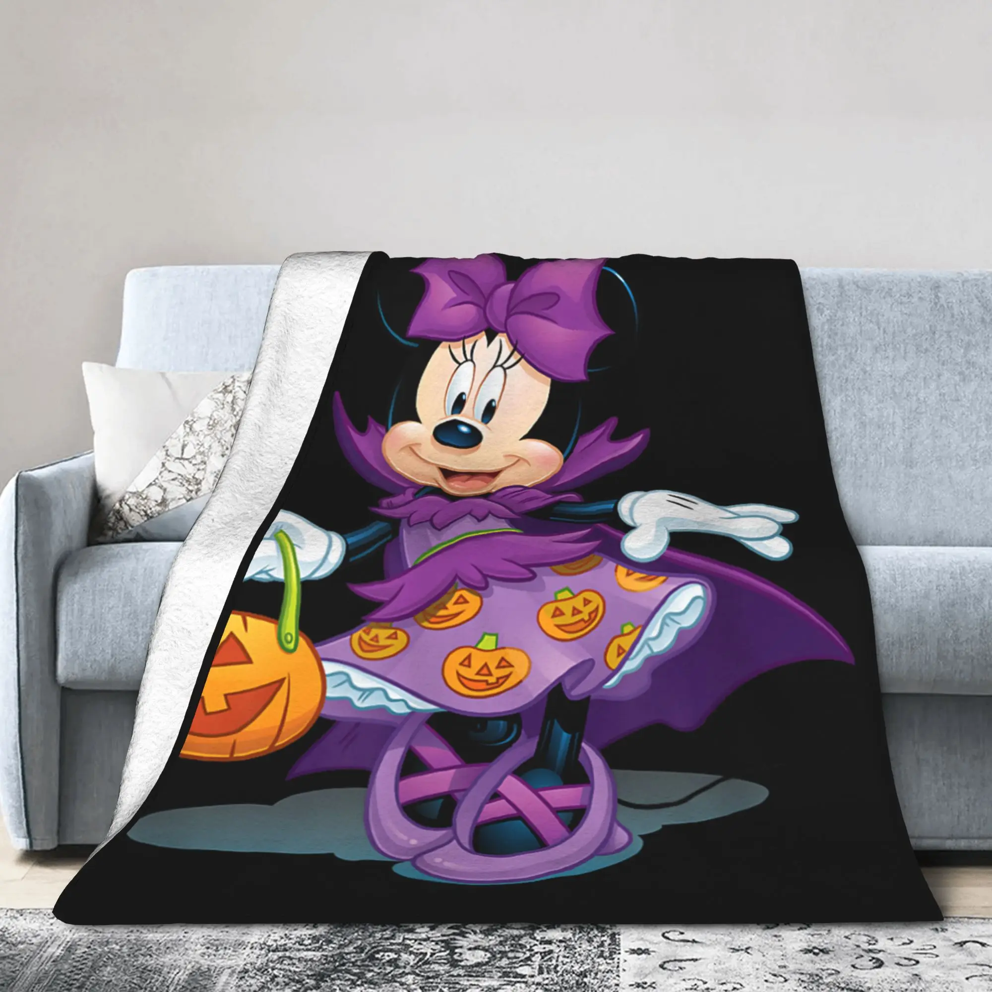 

Minnie Mouse Halloween Trick Or Treat Blankets Pumpkin Fleece Novelty Warm Throw Blankets for Bedroom Decoration Couch