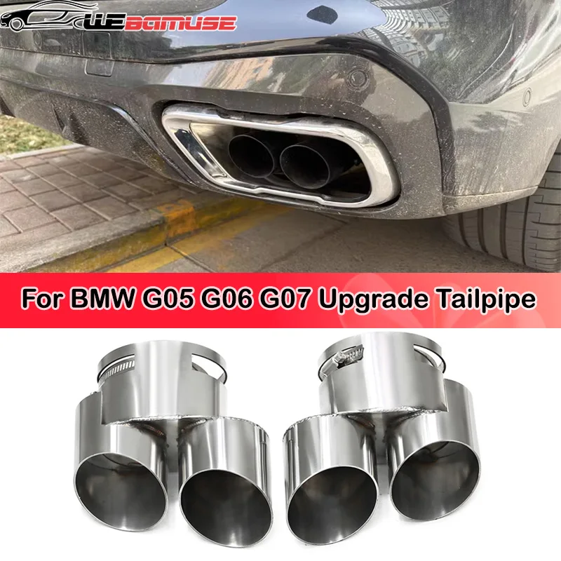 1Pair Quad Exhaust Tip For BMW X5 G05 X6 G06 X7 G07 Rear End Upgrade Taller Dual Exhaust Tailpipes Muffler Tailpipes