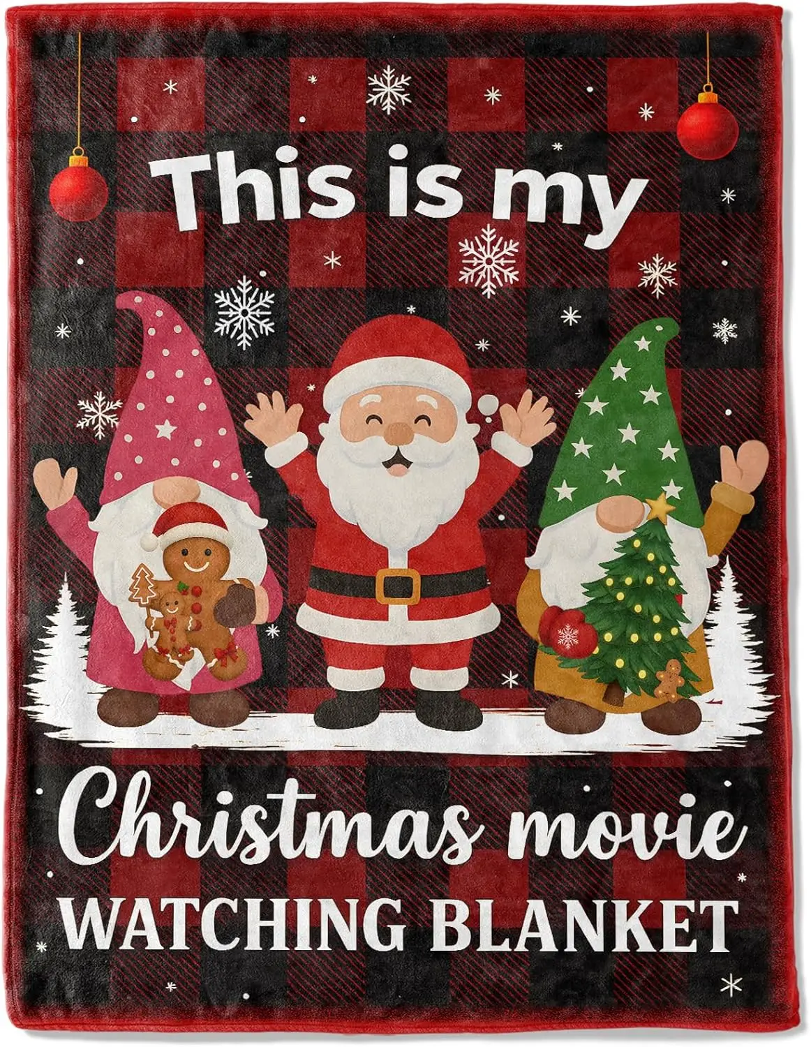 

Christmas Movie Watching Decorative Throw Blanket,Red Black Plaid Print Decoration,Soft Flannel Winter Blankets Couch Bed Sofa