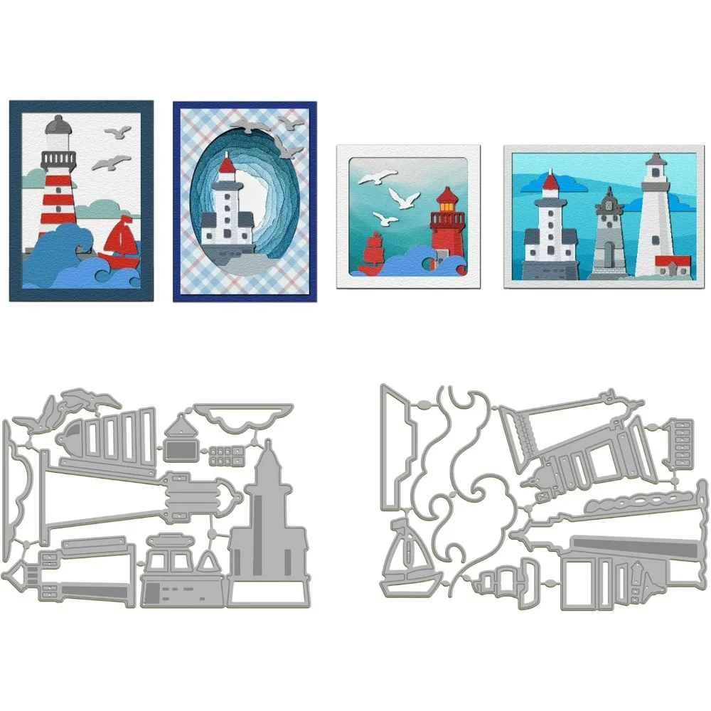 Sea Lighthouse Cutting Dies Sea Landscape Metal Die Cuts Seagulls Metal Cutting Die for DIY Scrapbooking Photo Album