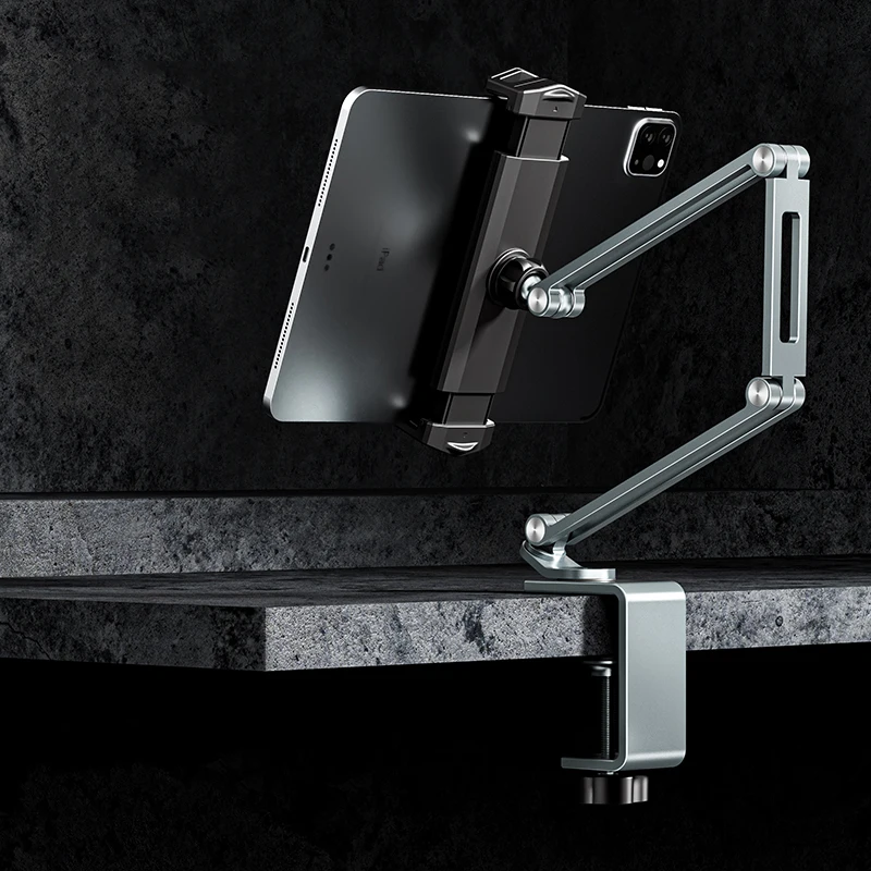 Soporte de aluminio para tableta, tres brazos, cualquier Ángel, ajustable, escritorio, cama, iPad Pro 12,9, Mini Xiaomi Mipad Lenovo