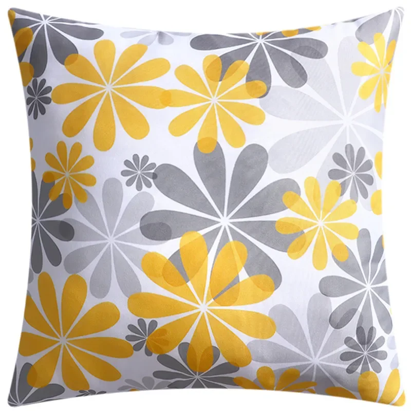 Nordic Yellow Grey Flower Pillowcase Double Side Print Cushion Cover for Sofa Living Room Office Pillow Covers 45cm Home Decor