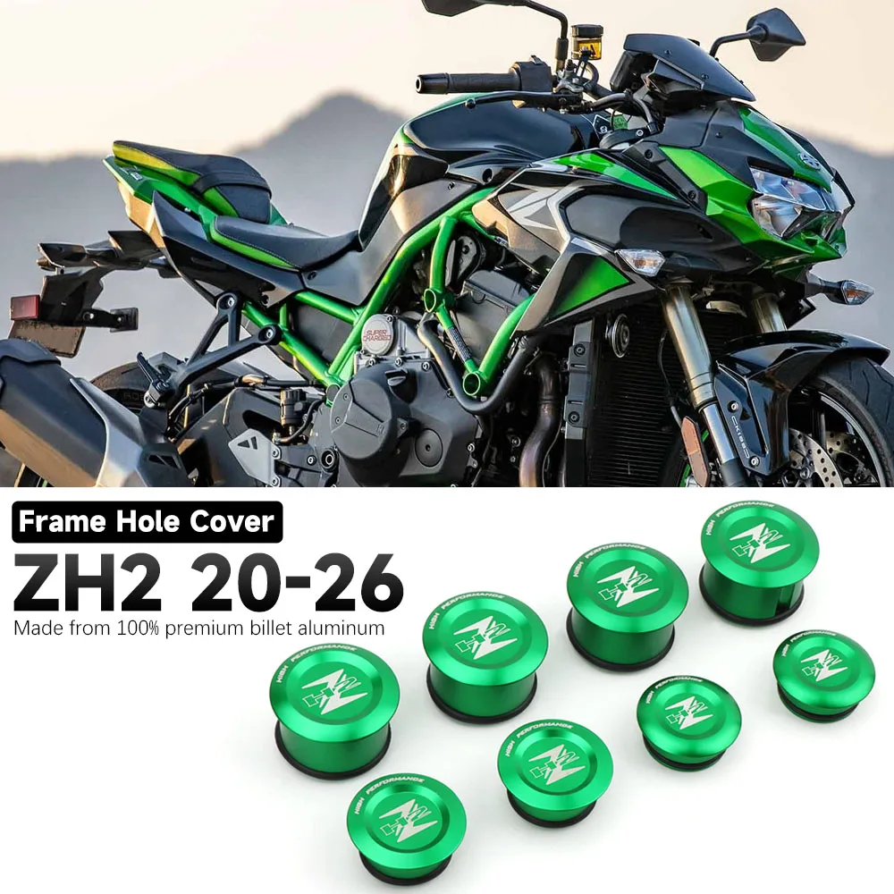 CNC Aluminum Frame Hole Caps Waterproof Dustproof Motorcycle Frame Decorative Modification Parts For Kawasaki ZH2 2021 to 2026