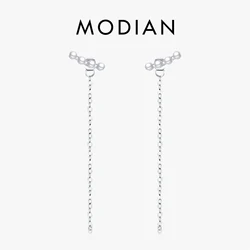 MODIAN 925 Sterling Silver Elegant Geometric Crystal Pearl Dangle Earrings Long Chain Drop Earrings For Women Fine Jewelry Gifts