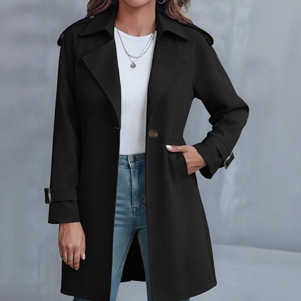 

Women's Elegant Fashion Winter Jacket Buttoned Classic Long Sleeve Lapel Casual Coat Autumn Style