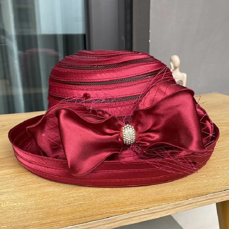 European And American British Retro Bowler Hat Ladies Bow Sun Hat Summer Soft Breathable Sun Protection Sun Hat
