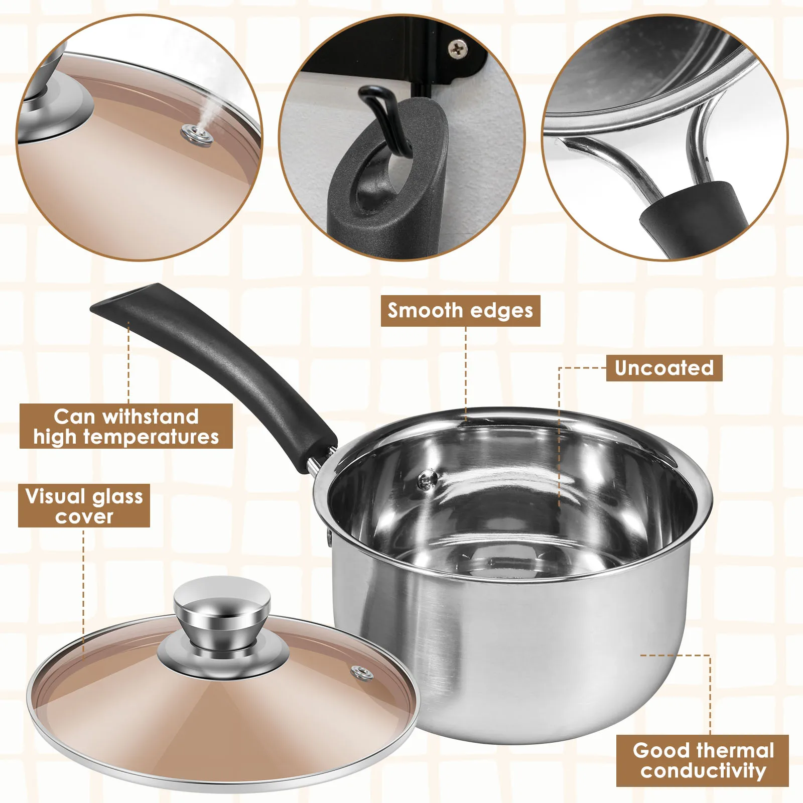 Multifunctional Oil Fryer Pot Small Sauce Pan Milk Pot Deep Fryer Pot with Glass Lid Fry Pot Kitchen Frying Chicken Cooking Tool view 2