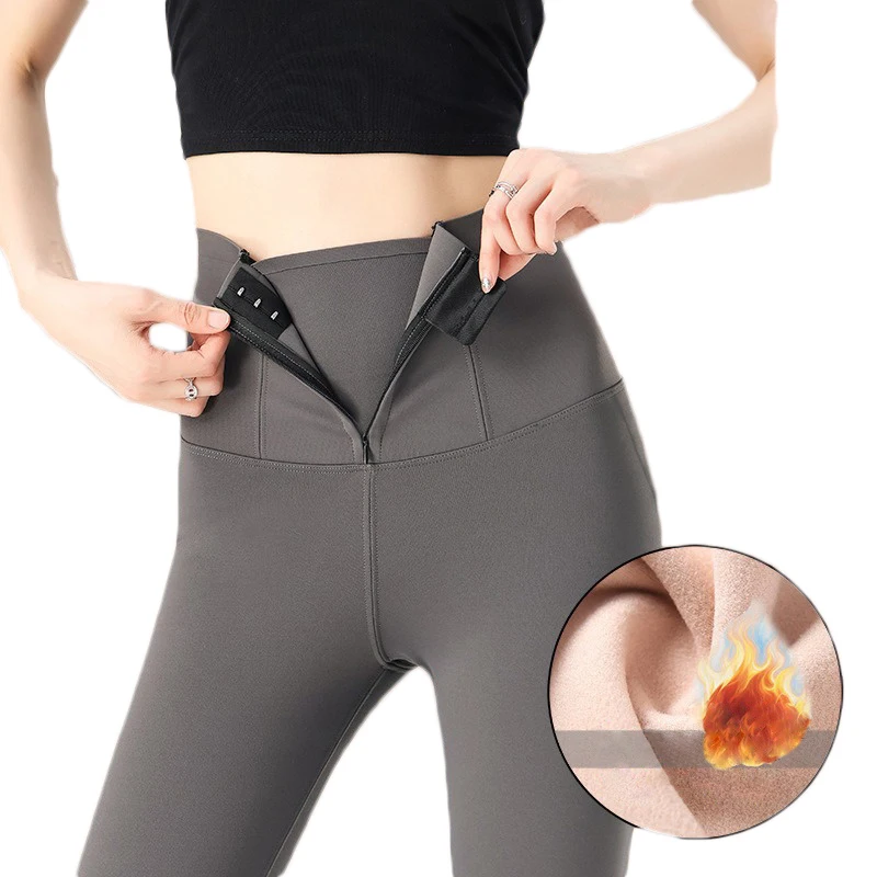 

GUUDIA корректирующее белье на молнии с крючком для управления животом, корректирующее белье для подтяжки ягодиц, леггинсы на флисовой подкладке, зимние компрессионные брюки с высокой талией