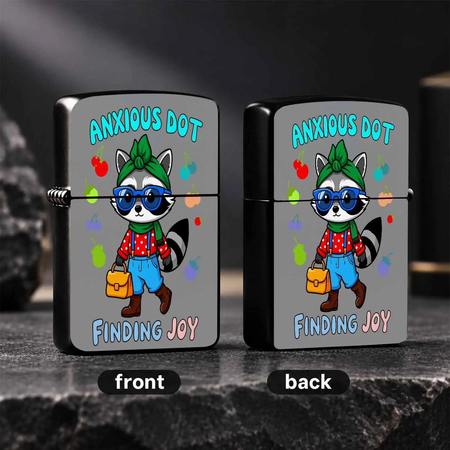 CuteRaccoon Printed Portable Ignition Accessory, Anxious Dot Finding Joy Themed Cheerful Decor, Versatile Daily Carry Item, Unique Creative Sweet Gift for Friends, Lovely Trendy Practical Pocket Gadget for All Scenes toY A Humorous And Inte