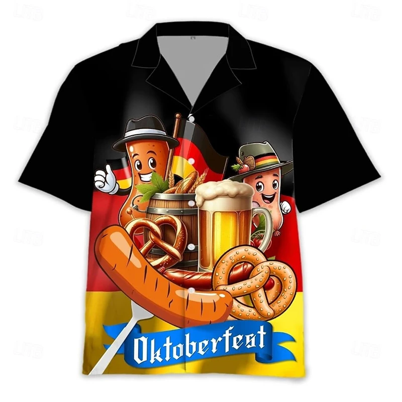 Oktoberfest Beer Hawaiian Shirts Men's Bavarian Munich German 3D Print Graphic Carnival Beer Vacation Party Personality Funny
