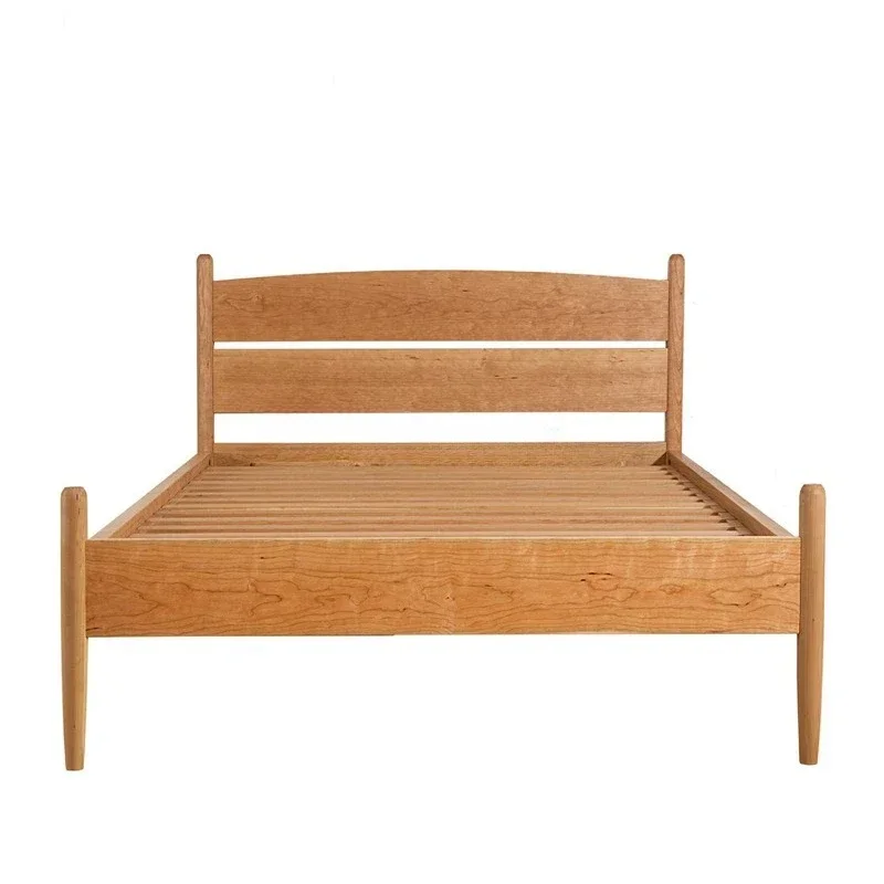 

Japanese-style simple round-legged cherry wood , bedroom oak solid wood double bed, black walnut Nordic single bed