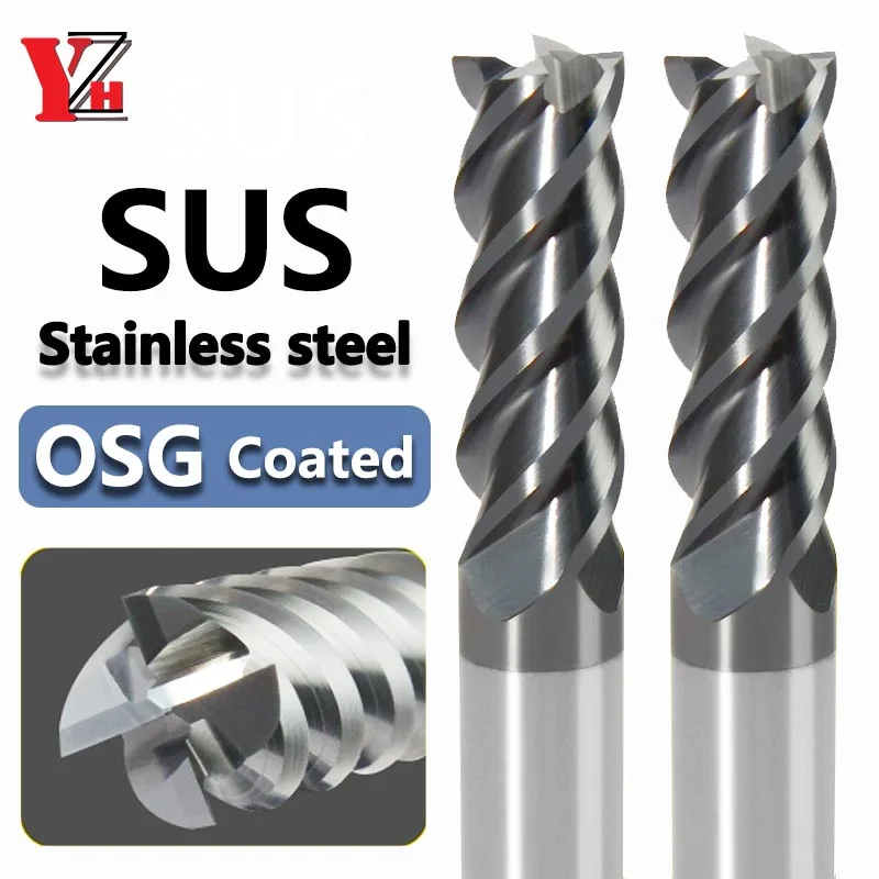 

YZH OSG Coated HRC70/HRC75 Carbide End Mill Special For Stainless Steel High Hardness 4 Flute CNC Diameter 1-20mm 1.5-11.5mm