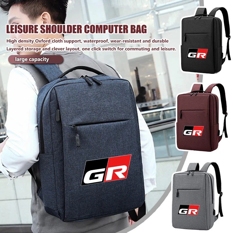 For Toyota Men Oxford USB Charge Travel Backpack Car Storage Accessories GR Sport Gazoo Racing Yaris 86 Corolla Hilux Supra