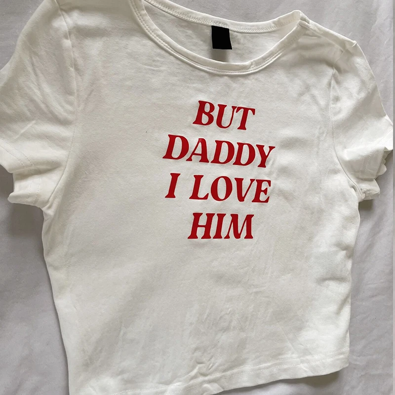 I Love Him Print Crop T-shirts 2024 Fashion Casual Women Crop Top Summer Retro Sexy E-girl Baby Tee Streetwear Y2k Clothes