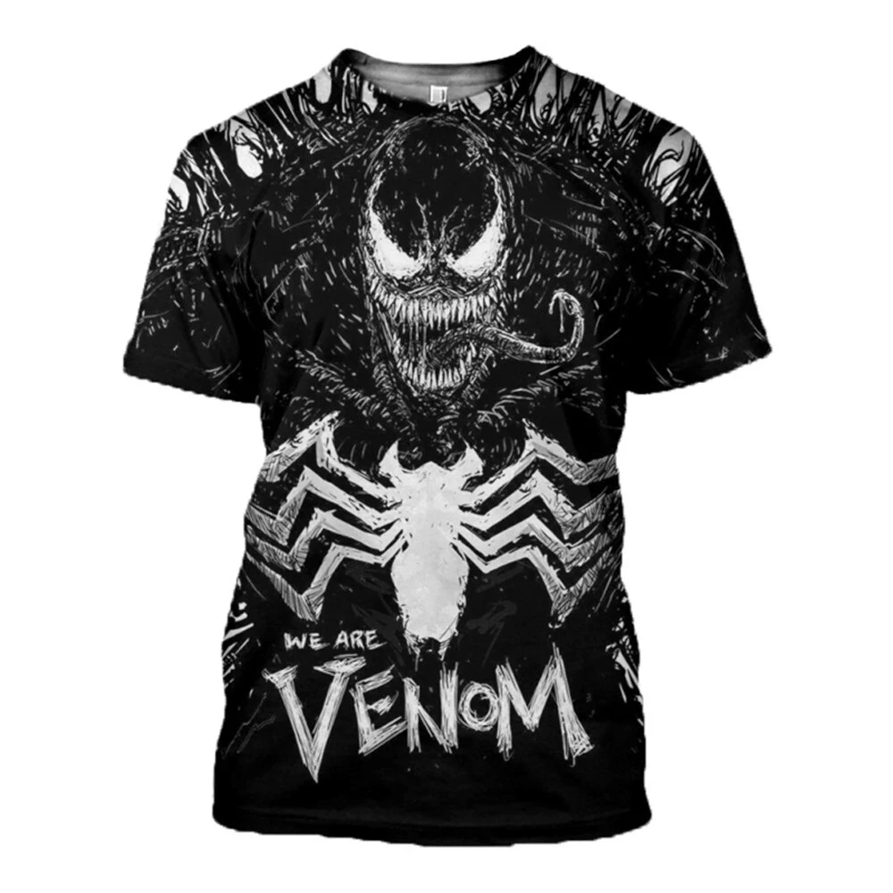 MINISO-T-shirt Venom à manches courtes et col rond pour garçon et adulte, vêtement estival et décontracté avec impression 3D