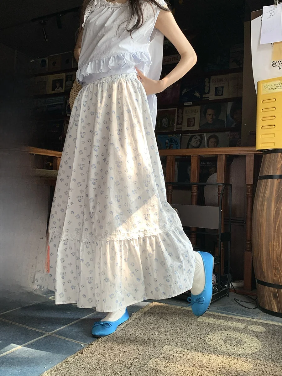 

Holli Gentle Ele High Waist Floral Print f Skirt Midi Length Splice Lace Commute Sle A-Line Skirt New 2025