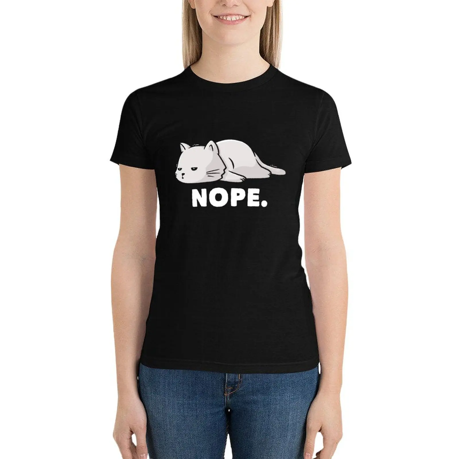 

Nope Funny Cute Lazy Cat Gift T-Shirt funny tees Female clothing summer top white t shirts for Women