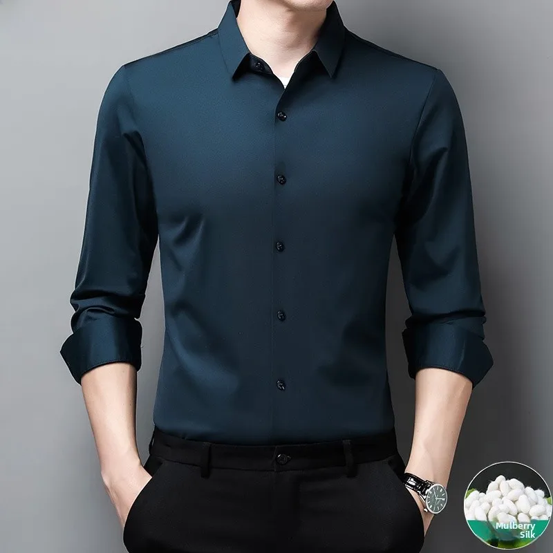 

Hengyuanxiang мужские Long Sve Silk irt Fce на подкладке повседневные деловые повседневные осенне-зимние весенние теплые без железа irt