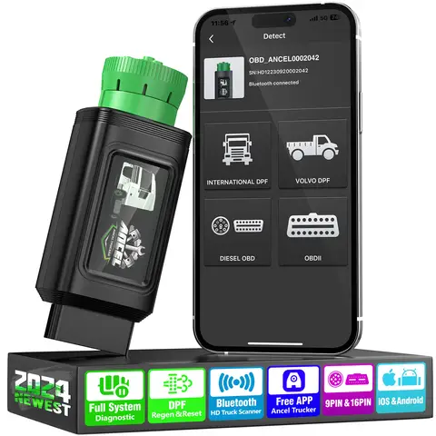 ANCEL HD120 블루투스 디젤 헤비 듀티 트럭 스캐너, 볼보 국제 9/16 핀, 모든 시스템 D.P.F 진단 스캔 도구