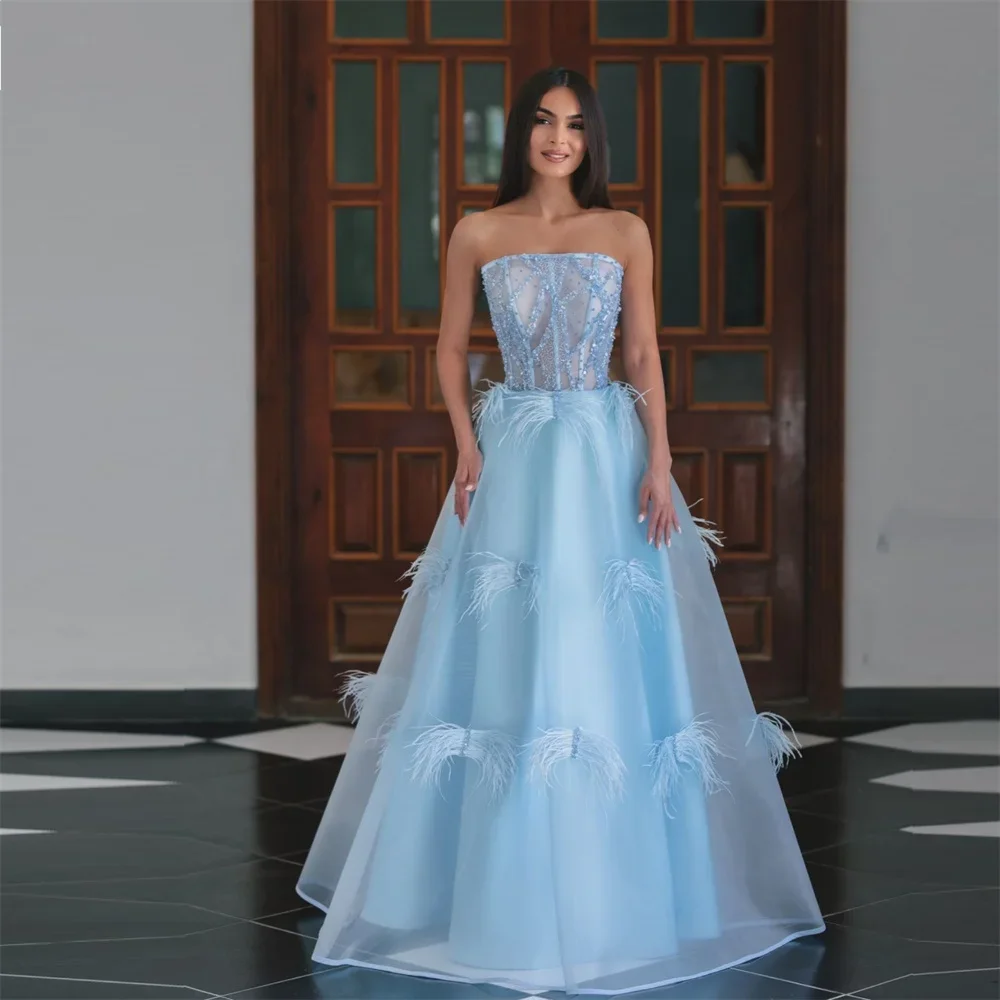 

Customized DearinStrapless A-line Floor Length Skirts Tulle Lace Bespoke Occasion Dresses Dearin Ye