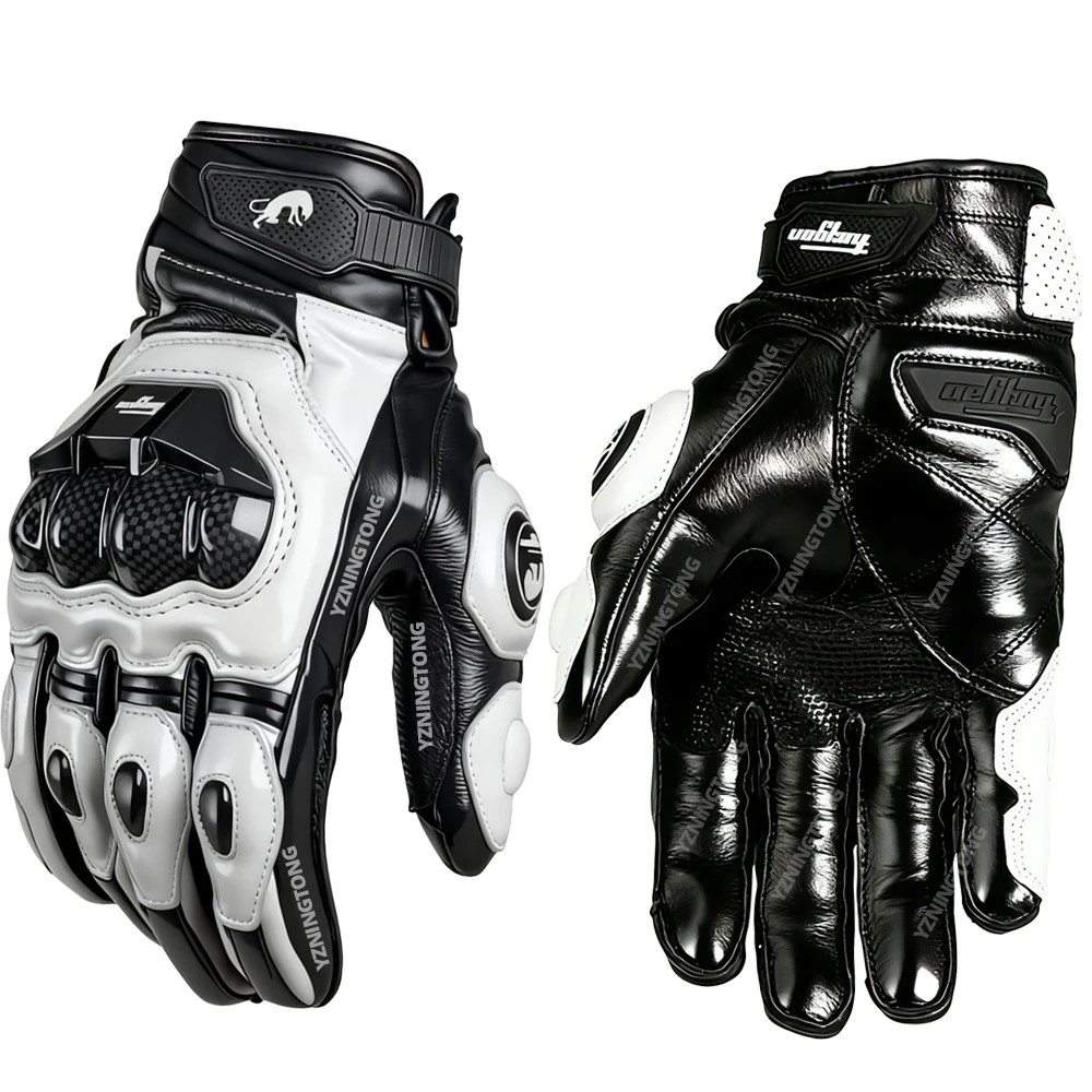 Leren motorhandschoenen Ademend Guantes Luvas met volledige vingers Buitensporten Koolstofvezel Zwart Motocross Racing Rijhandschoenen