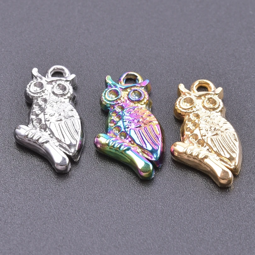 3pcs Cute Animal Owl Pendants For Jewelry Making Supplies DIY Necklace Earrings Accessories Stainless Steel Charm Women Pendant