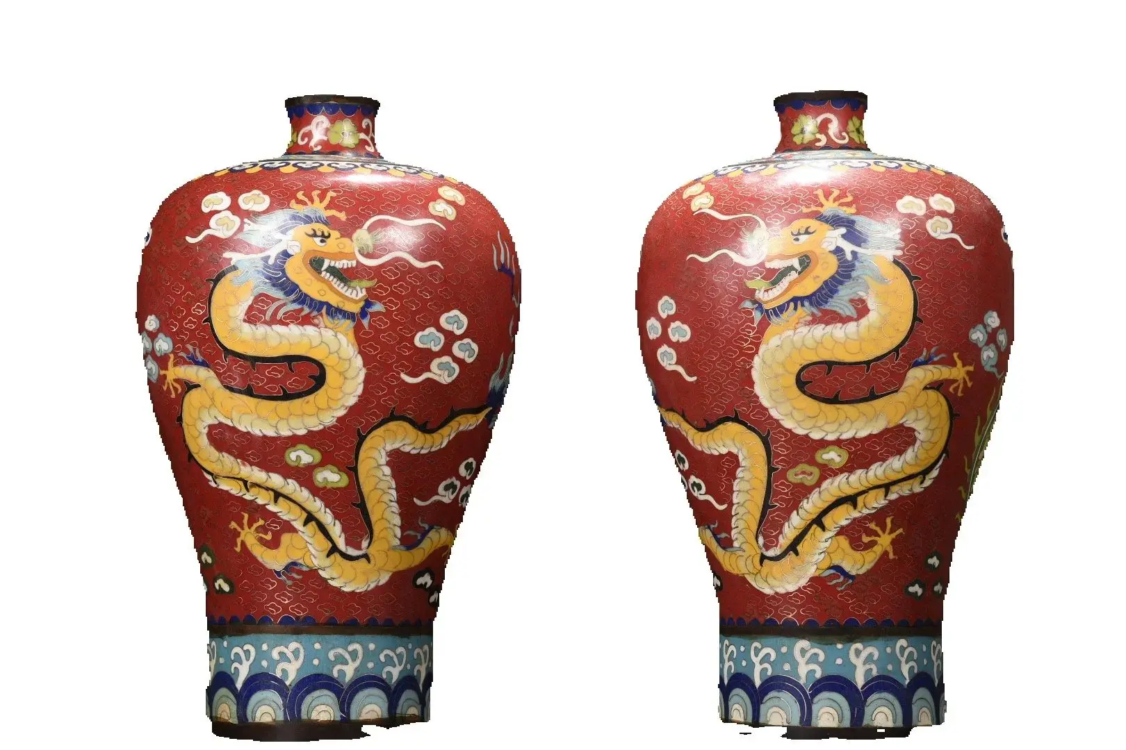 

15"China Collections Old Bronze Cloisonne Enamel Dragon Phoenix Pattern Vrunus Vase General's Jar Vase Amass wealth Ornaments