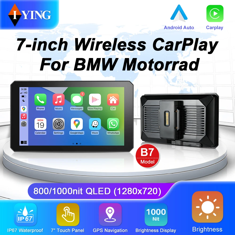 Image of Für BMW Tragbare GPS-Navigation 7-Zoll-Motorrad-Navigator Drahtloses CarPlay Android Auto mit Bluetooth Ipx7 Wasserdicht HD IPS