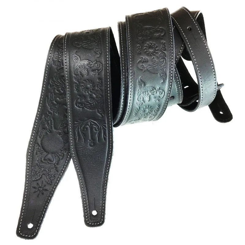Cowhide Embossed Guitar Strap, Black Guitar Strap, Instrument Strap