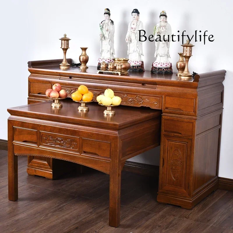 FGZhongtang Altere Guanyin Tavolo di culto in legno masello un tavolo lungo e stretto Dio della ricchezza بوذا Nicchia بوذا